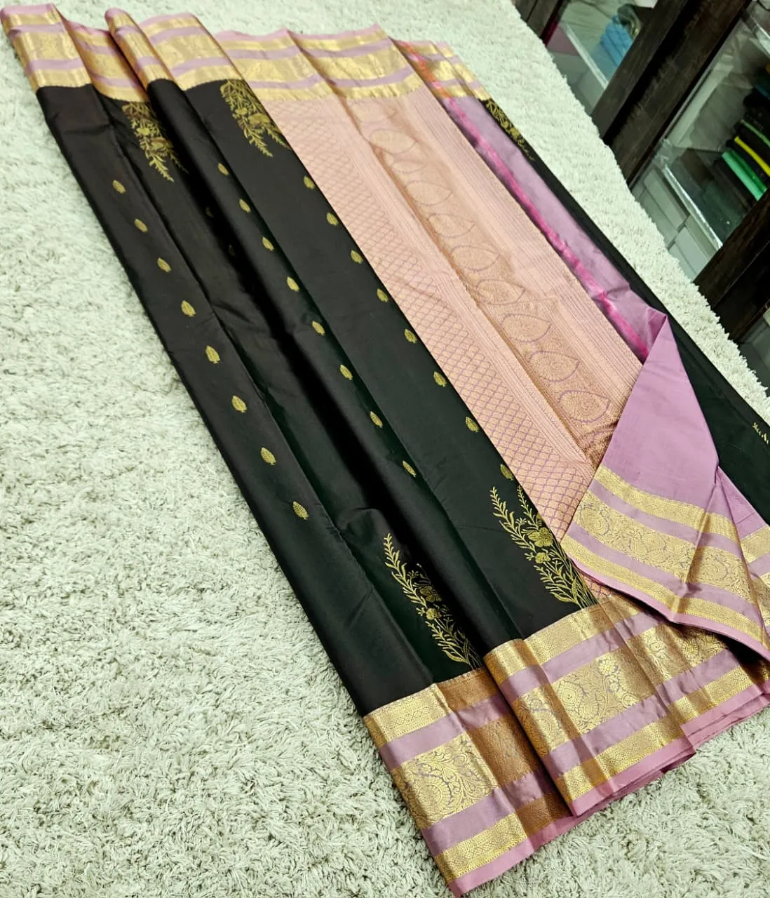 Kanchi Heritage Coin Butta Contrast Panel Mixed Silk Saree